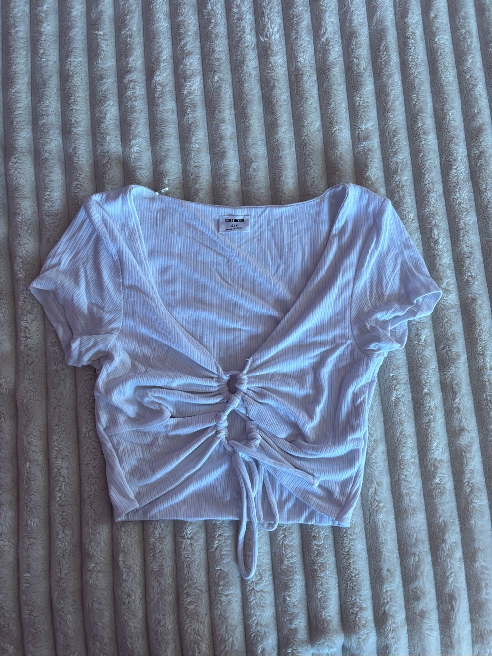 Cotton On Light Blue Ruched Tie-Front Crop Top